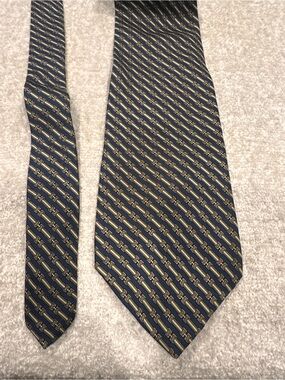 Brooks Classic Men's Navy Patterned Silk Tie - Blue and Gold